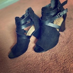 Black strappy high heels